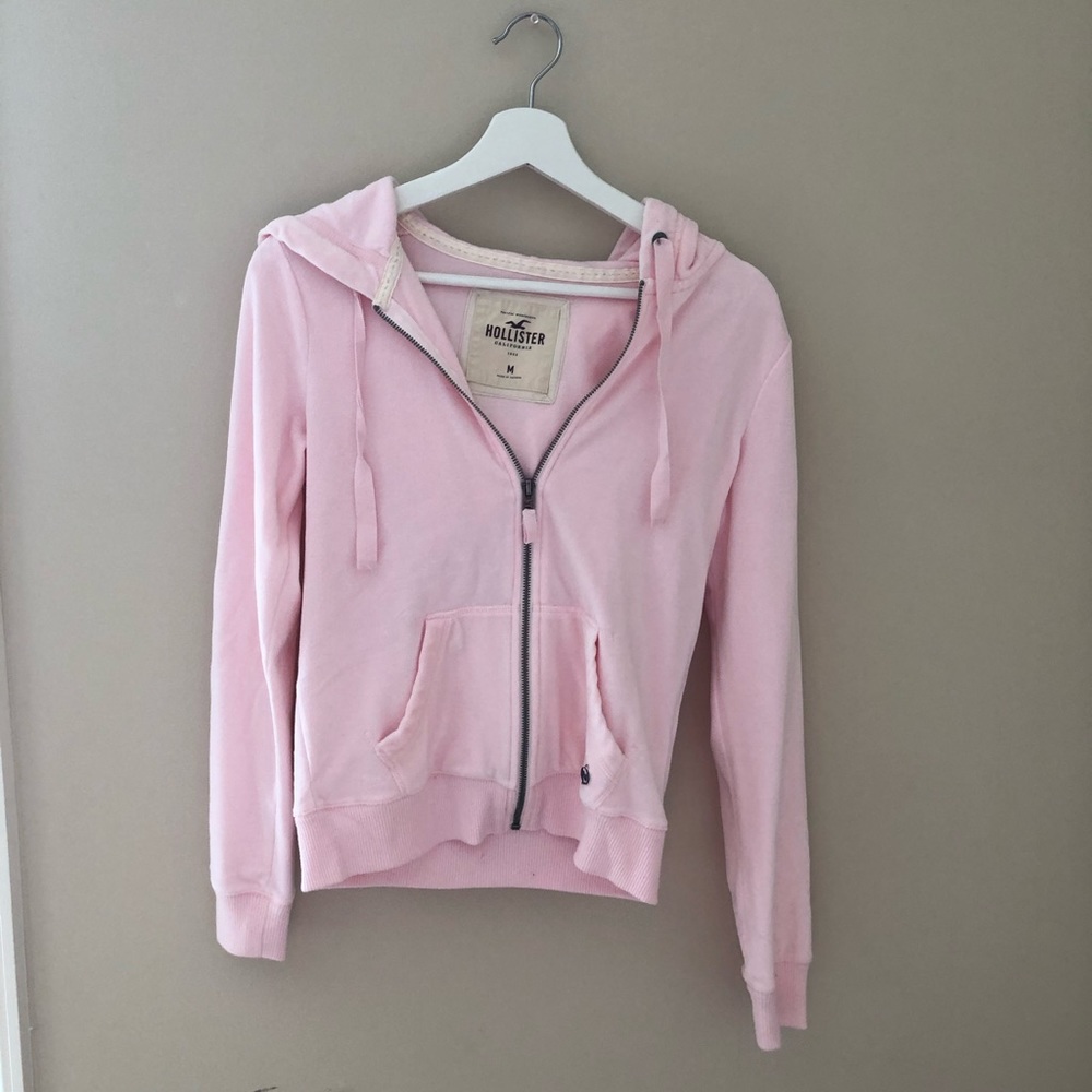 Hollister Pink Velvet Zip Up Hoodie
